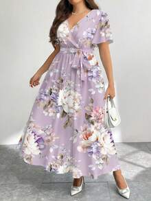 Modelyn 休闲复古碎花宽松大码连衣裙，适合秋冬季穿着 - 彩色 - 查看 5