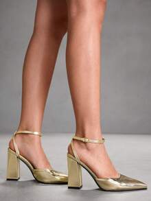 CUCCOO SZL أحذية نسائية ذات كعب عالي سميك وأصبع قدم مدبب، أحذية كعب عالي ذهبية أنيقة للسهرات والحفلات، أحذية ربيعية بطراز شارع الفتيات السيئات للخروجات الربيعية وحفلات والبروم - الذهب الخفيف - مشاهدة 3