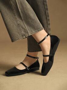 Rosivie 女士搭扣设计休闲时尚平底鞋 - 黑色 - 查看 2