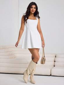 Aidyla White Waist-Cinching Tie-Up Dress, Sexy French Minimalist Style For Dates, Parties - White - View 3