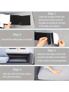 2 Rolls Couch Cushion Grip Tape Keep Couch Cushions From Sliding - Non Slip Cushion Pads, Heavy Duty Strips With Adhesive For Fabric, Outdoor Patio Cushions, Hook And Loop Anti Slip - Black - View 6