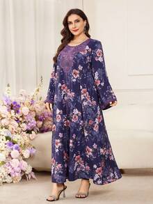 Al Najma 休闲印花蕾丝边长袖土耳其长袍/阿拉伯传统连衣裙，尺码齐全，适合春夏各种场合。 - 彩色 - 查看 3