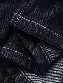 DAZY Women's Turndown Collar Elastic Waist Ruffle Hem Short Elegant Washed Denim Cropped Top Long Sleeve - Dark Wash - View 7