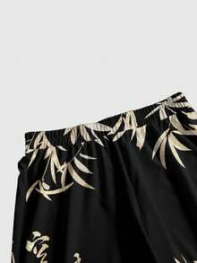 ROMWE Avant New Chinese Style Tiger Calligraphy Punk Music Festival Plus Size Loose Wide Leg Pants With All-Over Print - Black - View 4