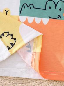 Baby Boys' Cartoon Animal Print Sleeveless Tank Top And Shorts Set, Suitable For Casual Outings, Outdoor Activities, Sports And Play, Parties, And Family Outings - Multicolor - View 4