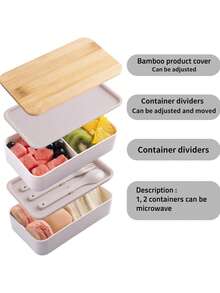 Japanese-Style Double-Layer Insulated Lunch Box Set - Compartmentalized Large Capacity Microwave- Plastic Food Storage Containers - Multicolor - View 4