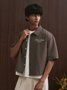 TOKVUE Áo sơ mi nam tay ngắn in họa tiết kẻ caro, cài cúc phía trước, thêu họa tiết, Áo sơ mi nam tay ngắn, Áo sơ mi nam dáng ngắn cài cúc, Áo sơ mi nam dáng rộng, Áo sơ mi nam thường ngày - Nhiều màu - Xem 1