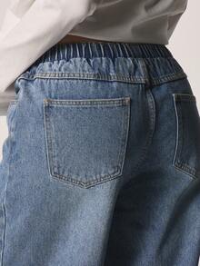 MISSGUIDED High Rise Elasticated Waist Wide Leg Denim Jeans With Medium Wash And Side Pockets For Casual Everyday Wear - Blue - View 6