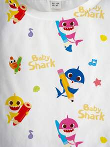 BABY SHARK X SHEIN Áo thun ngắn tay cổ tròn họa tiết hoạt hình mùa hè cho bé gái - trắng - Xem 3