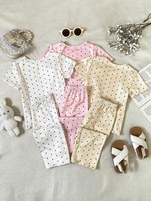 SHEIN Playful Pals 3件套女童夏季套装，女婴短袖波点休闲时尚套装 - 彩色 - 查看 8