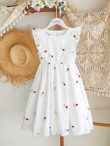 Vintaside Kids Tween Girls' White Sleeveless Pullover Dress, Rose Floral Decor, Suitable For Outings, Casual Wear, Light Sports, Birthday Parties - Multicolor - View 1