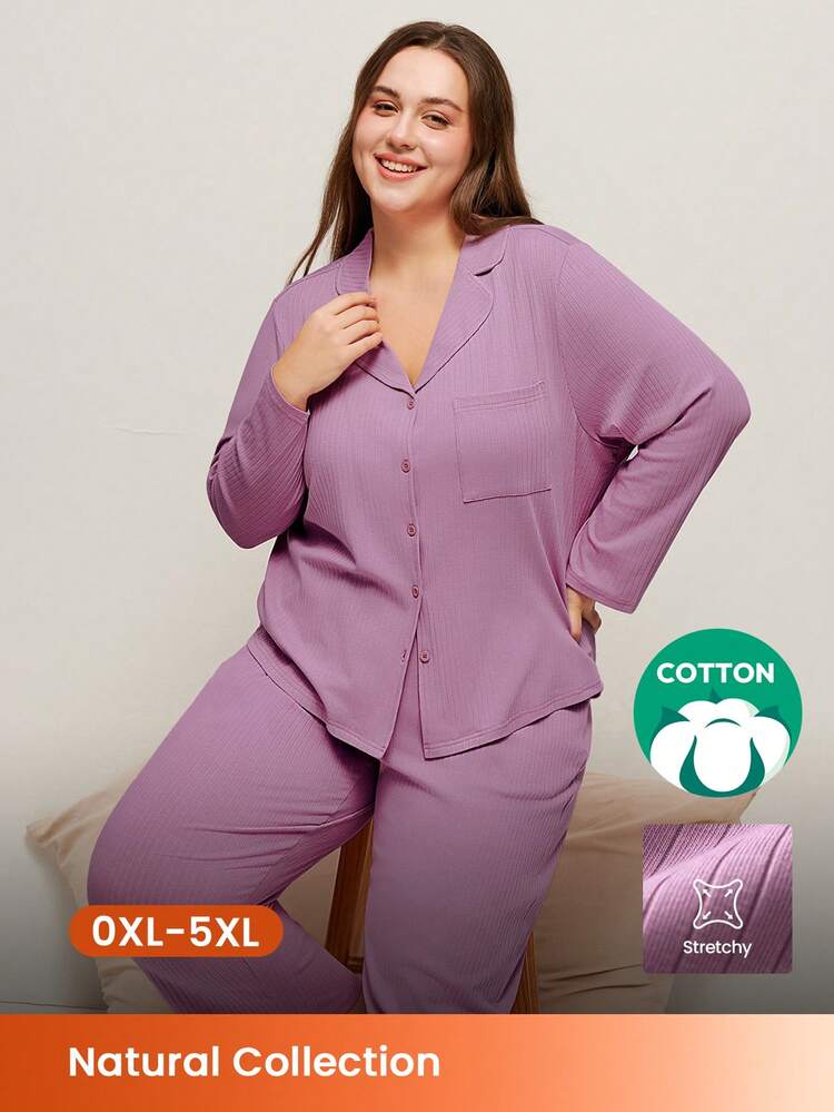 Women Plus Basic Soft Cotton Pajama Set