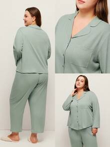 LUVLETTE 大码女士罗纹舒适100%纯棉基础经典长款睡衣家居服套装四季皆宜