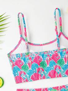 SHEIN Tween Girl Shell Print Swimsuit Set, Fashionable & Cute Bikini Set For Swimming, Beach Party - Mint Green - View 5