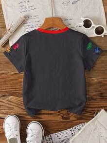 Tetris™ X SHEIN 男童字母图案撞色滚边圆领短袖T恤 - 白色 - 查看 2