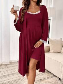 SHEIN 2pcs Maternity Lace Trim Jumpsuit & Jacket Set