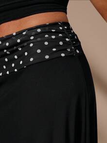 SHEIN BAE Women's Low-Waist Polka Dot Splicing Pleated Slim Fit Polka Dot Printed Women's Skirt - Black - View 8