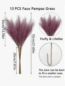 10pcs/20pcs- Artificial Reeds 55cm/21.65in High Fake Pampas Grass Faux Plume Branch For Floor Vase Filler, Home Kitchen Bohemian Decor, Room Decoration, Wedding Party Decoration, Valentine's Day Decoration (Reddish-Brown), Valentine Day, Gift Gifts Birthday Graduation,Fall Decor,Autumn,Fake Plants - reddish brown - View 3