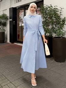 DAZY Women's Casual Striped Shirt Dress With Belt, Spring/Summer - Blue - View 6