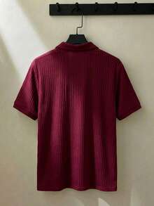 ESTAVOR 男士短袖拉链罗纹 Polo 衫，红色 - 酒紅色 - 查看 2