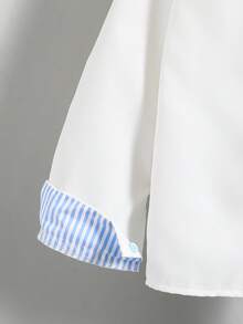 Tween Girls' Casual Everyday Commute Versatile Colorblock Striped Cuff Long Sleeve Shirt, Spring/Autumn - White - View 6