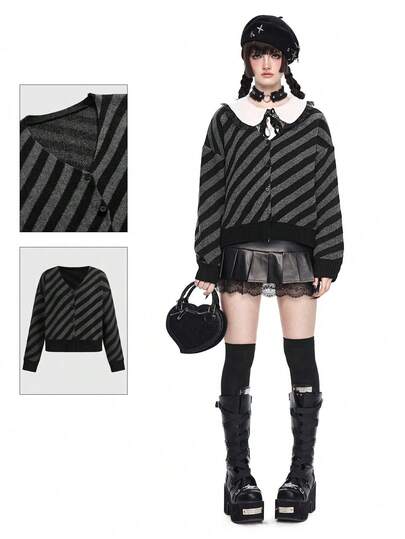 Gothic Style Striped Cardigan For Women