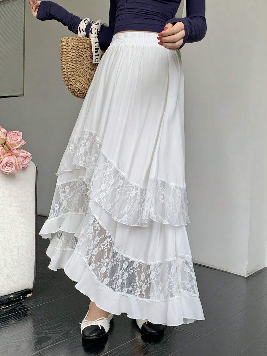 K-Vae 新款蕾丝不对称A字蛋糕裙，春夏款 - 白色 - 查看 1