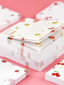 80张/套水果格子便利贴。返校便利贴。学习用品。草莓/樱桃/橙子图案/每日待办事项备忘录，适用于办公室/学生/教师/学校随身携带记录，方便携带的小型便利贴本。 - 彩色 - 查看 3