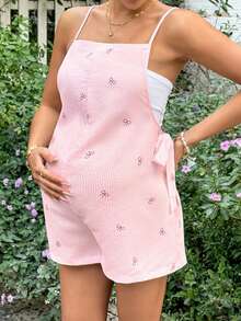 SHEIN Pregnant Women Striped & Bow Print Casual Jumpsuit