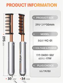 SHEGLAM HAIR Anti-Burn Hot Comb,Heating Hair Straightener Comb,Hot Pressing Brush,5 Temp Settings,30s Quick Heating,60 Min Auto Shutdown,LCD Display,Innovative Anti-Scald Shield,Provides Gloss With Less Frizz 
For Lace Front Wigs Human Hair - EU Plug