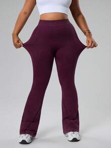 Rhythm Era Quần legging ống loe xếp ly, rách nhẹ, co giãn, thời trang, cỡ lớn. - Màu tím - Xem 2