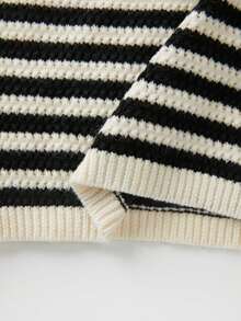 SHEIN Franclia 女士夏季欧美性感狐狸高端奢华设计成熟复古条纹紧身休闲/工作无袖毛衣连衣裙 - 黑與白 - 查看 7