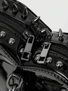 ROMWE Grunge Punk Ba lô đinh tán phong cách Punk Street Preppy Y2K dễ thương dành cho nữ, ba lô đi học. - Phần cứng màu súng - Xem 5
