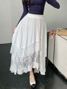 K-Vae New Lace Asymmetrical A-Line Cake Design Skirt, Spring/Summer - White - View 6