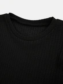 SHEIN Girlism 2pcs Tween Girls Loose Casual Embroidered Bow Tie Collar Simple Comfortable T-Shirt And Flare Pants Set - Black - View 5