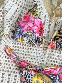 Elavelle Bộ đồ đi biển mùa hè dành cho nữ, bikini gợi cảm với họa tiết ngẫu nhiên, kiểu cổ yếm và trang trí kim loại. - Nhiều màu - Xem 6