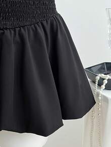 Elamini Vestido mini con cordón en la cintura, cuello halter, espalda descubierta, fruncido y volantes en el bajo, en color negro. Elegante y vintage, ideal para vacaciones, uso diario y versátil. Para mujer, primavera/verano - Negro - Ver 5