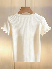 SHEIN Franclia New Spring/Summer Casual Loose Daily Elegant Elegant Commuting Pearl Trim Round Neck Soft Minimalist Low-Key Sweet Charming & Modern Refined Fashion High-End French Sweet Korean Gentle Commuting Women Knit Sweater - Apricot - View 4