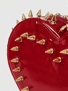 ROMWE Grunge Punk Cute Punk Street Preppy Y2K Style Rivet Backpack For Women, School Backpack - Red light gold - View 6