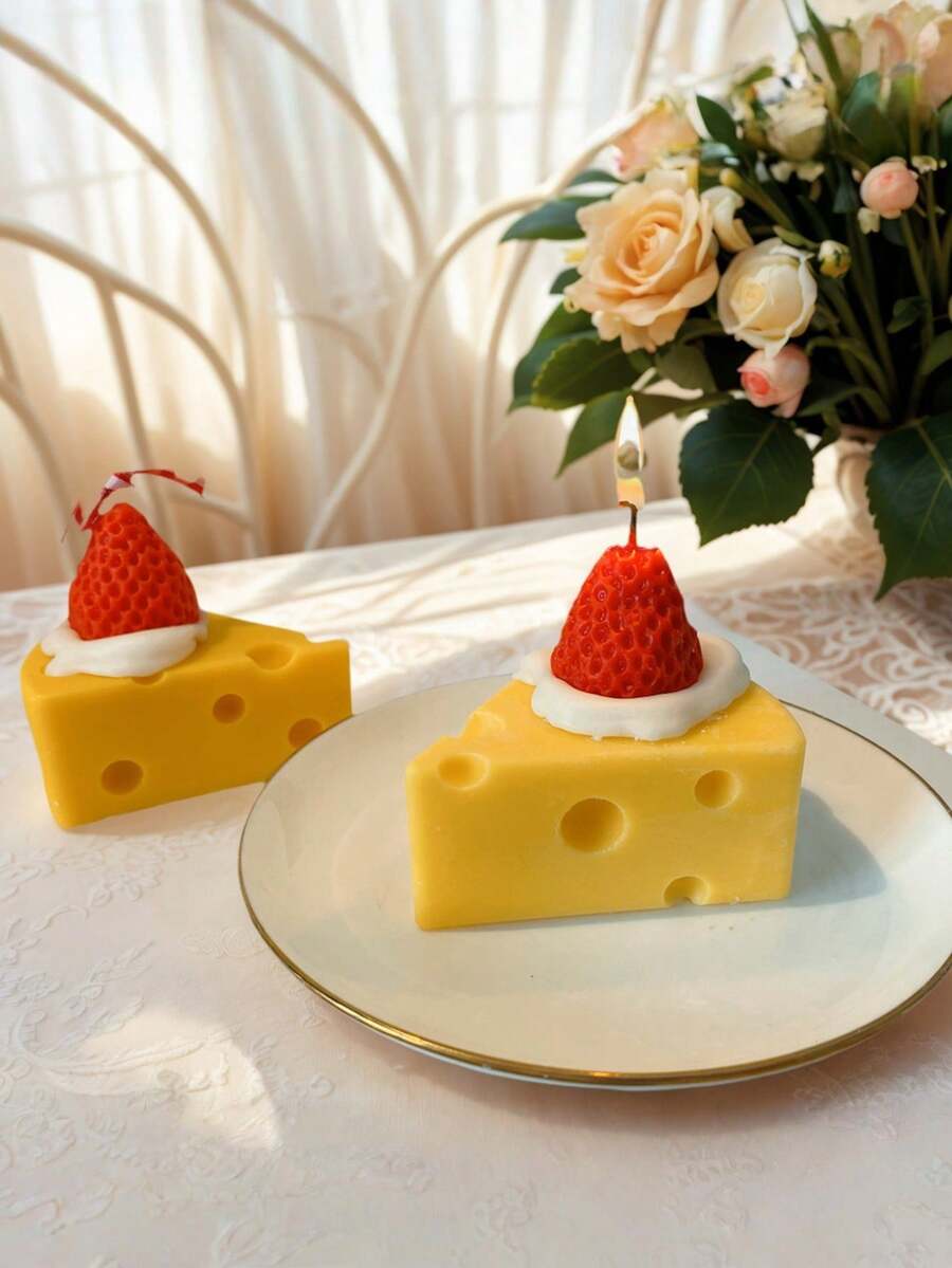 1pc Scented Candles, Birthday Cheesecake, Strawberry Cake, Gift Box, Niche Holiday Gift For Women'S Day Peach Flavor, English Pear And Freesia Flavor - Multicolor - View 1