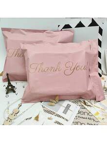 100PCS Pink THANK YOU Express Bags, Simple Multi-Purpose Packaging Bags With Slogans, Graphics And Text, Used For School, Office, And Gift Packaging - Pink - View 1