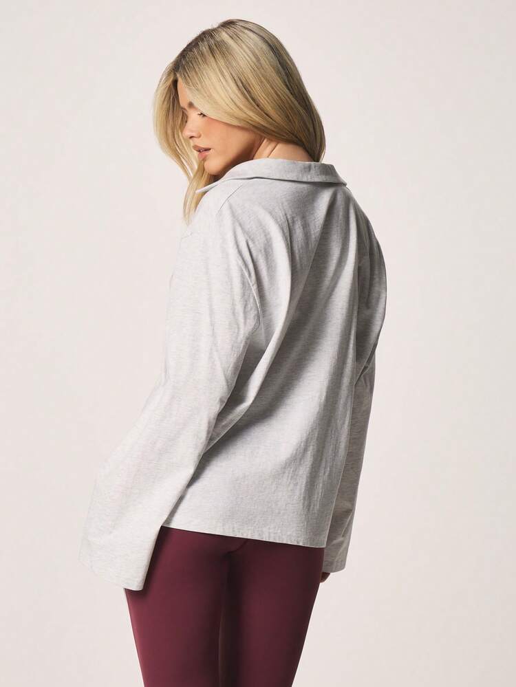 Missguided x Playboy Oversized Polo Collared Long Sleeve Top With Embroidered Logo Script Casual Relaxed Fit Button Front Women