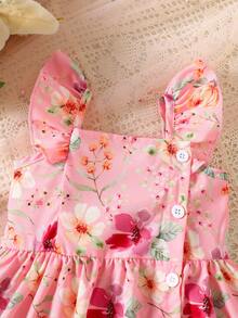 SHEIN Bộ 2 món váy không tay và băng đô in họa tiết hoa màu nước dễ thương cho bé gái, thích hợp cho mùa hè. - Hồng - Xem 6