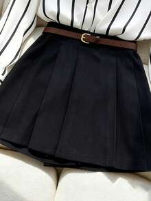 Franclia 2026 New Women's Casual Commuter High-End Feeling Collared Shirt & Pleated Skirt Pants Set, Office Commute Airport Fashion Outfit, 2-Piece - Black - View 4