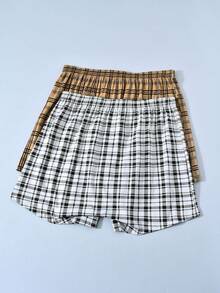 2条装男士高腰格子印花宽松舒适平角内裤，夏季 - 彩色 - 查看 2