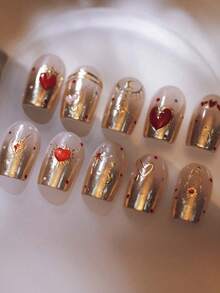 1张3D美甲贴纸，金色圣诞蝴蝶结激光闪亮浮雕设计，易于粘贴，DIY美甲贴花，适用于节日派对美甲装饰 - 彩色 - 查看 5