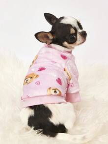 PETSIN 1 Printed Teddy Bear Love Flannel Sweatshirt, Pet Autumn And Winter Thick And Warm Pink Version - Pink - View 2