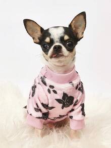 PETSIN 1 Printed Black Rose Flannel Sweatshirt, Pet Autumn And Winter Thick And Warm Pink Version - Pink - View 3