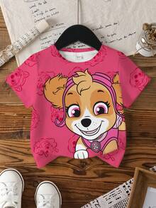 SHEIN | PAW Patrol Young Girl Cute Cartoon Dog Print Short Sleeve T-Shirt, Casual Daily Commute - White - View 1