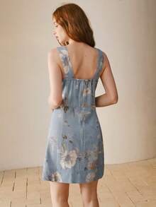 MOTF PREMIUM 花卉印花纽扣装饰牛仔连衣裙 - 彩色 - 查看 6